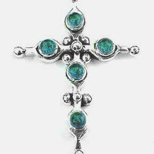 CHRISTIAN STERLING CROSS-WITH SEMI-[PRECIOUS APATITE STONES WITH CHAIN